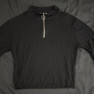 Women's Black Ribbed Zip Mock Neck Top
